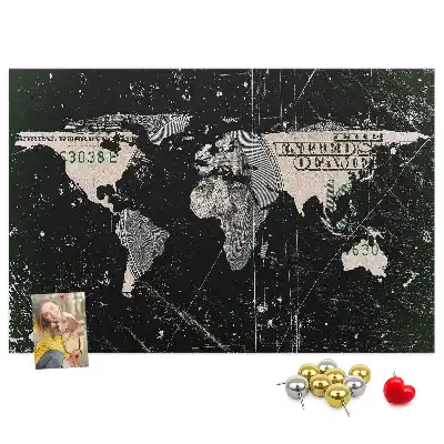 Nástěnka korková Mapa světa s dolary
