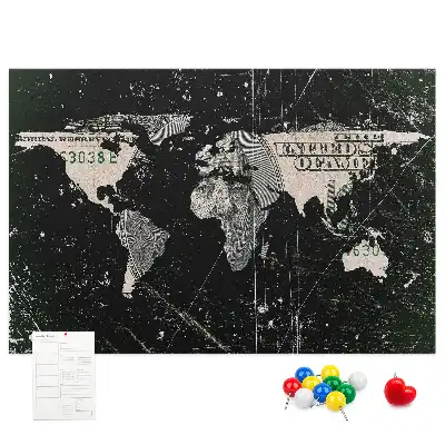 Korková nástěnka Mapa světa dolar