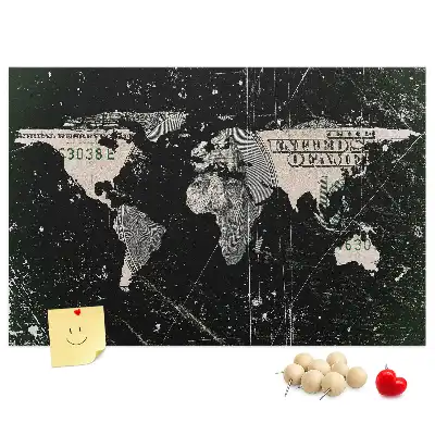 Nástěnka korková Mapa světa s dolary
