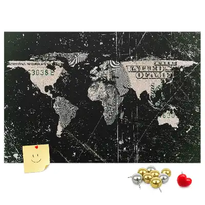 Nástěnka korková Mapa světa s dolary