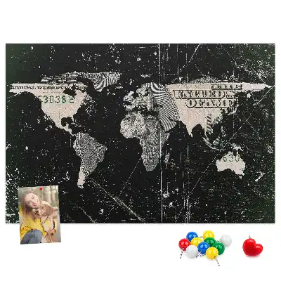 Nástěnka korková Mapa světa s dolary