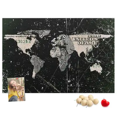Nástěnka korková Mapa světa s dolary