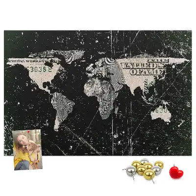 Korková nástěnka Mapa světa dolar