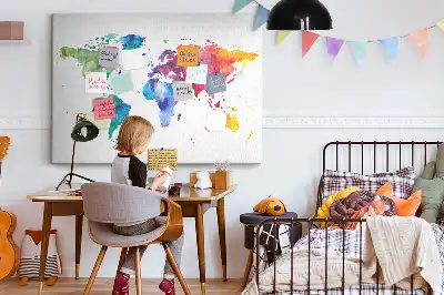 Nástěnka korková Akvarelová mapa světa