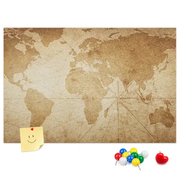 Nástěnka korková Mapa světa ve vintage stylu