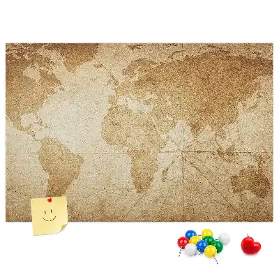 Nástěnná korková tabule se vzorem staré mapy kontinentů