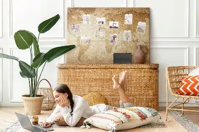 Nástěnka korková Mapa světa ve vintage stylu