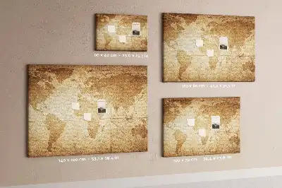 Nástěnná korková tabule se vzorem staré mapy kontinentů