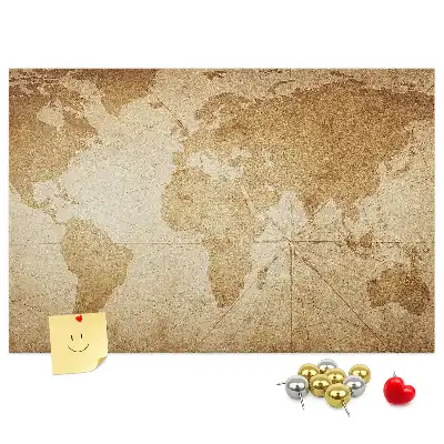 Nástěnná korková tabule se vzorem staré mapy kontinentů