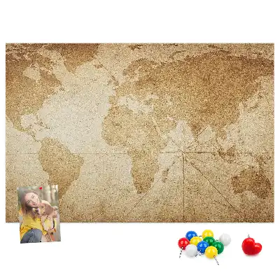 Nástěnka korková Mapa světa ve vintage stylu