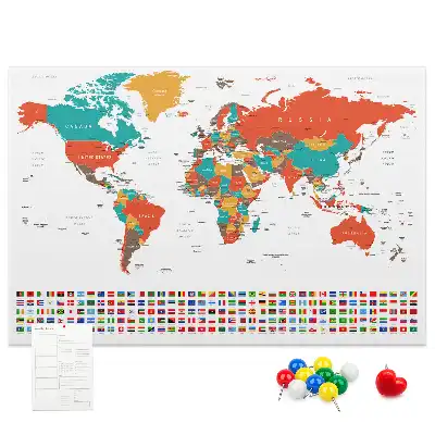 Nástěnka do dětského pokoje Barevná mapa světa