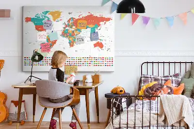 Nástěnka do dětského pokoje Barevná mapa světa