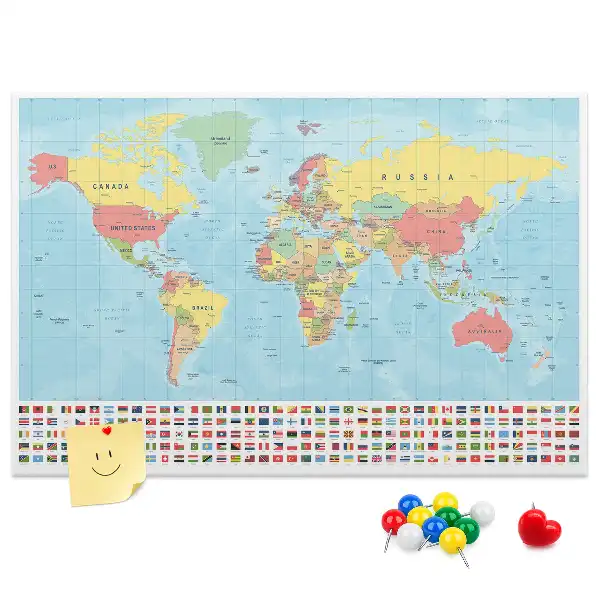 Nástěnka do dětského pokoje Geografická mapa světa