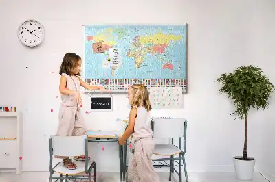Nástěnka do dětského pokoje Geografická mapa světa