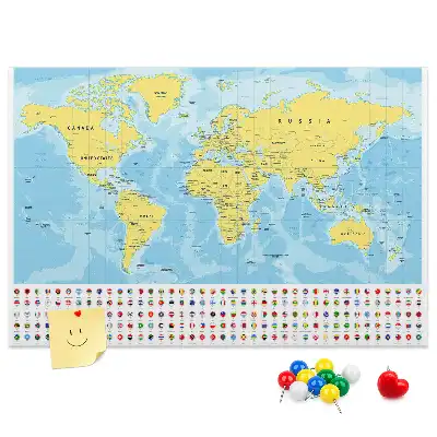 Korková nástěnka Mapa světa s vlajkami