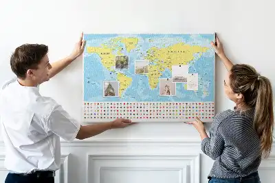 Korková tabule Mapa světa a vlajky