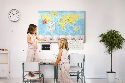 Korková tabule Mapa světa a vlajky