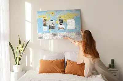 Korková tabule Mapa světa a vlajky