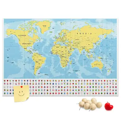Korková tabule Mapa světa a vlajky