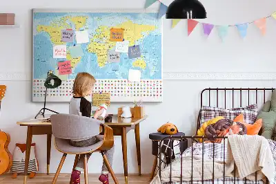 Korková tabule Mapa světa a vlajky