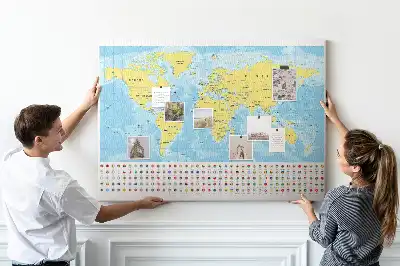 Korková tabule Mapa světa a vlajky