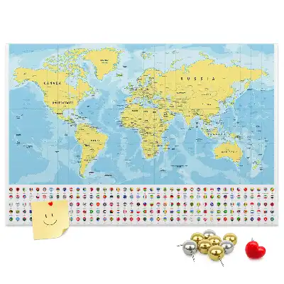 Korková tabule Mapa světa a vlajky
