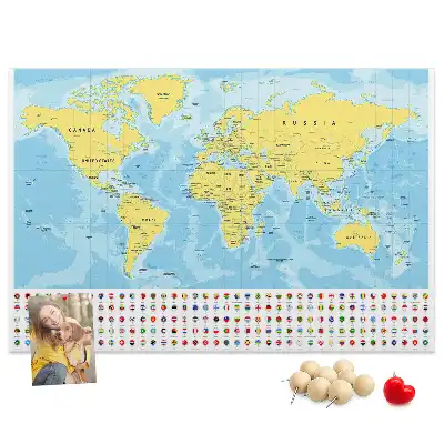 Korková tabule Mapa světa a vlajky