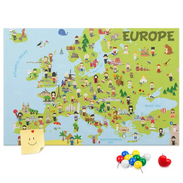 Nástěnka do dětského pokoje Mapa světa s vlajkami