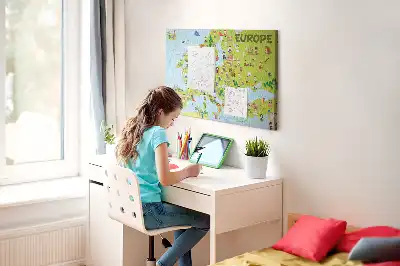 Nástěnka do dětského pokoje Mapa světa s vlajkami