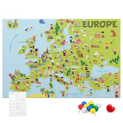 Nástěnka do dětského pokoje Mapa světa s vlajkami