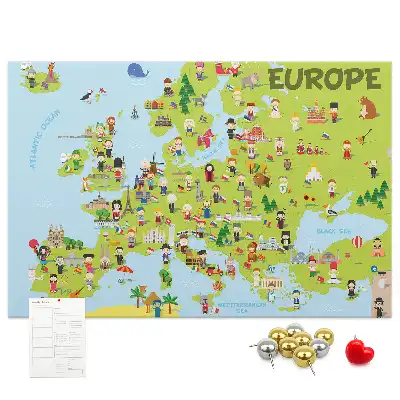 Nástěnka do dětského pokoje Mapa světa s vlajkami