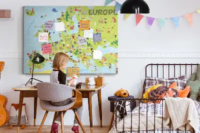 Nástěnka do dětského pokoje Mapa světa s vlajkami