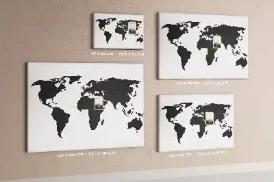 Nástěnka korková Černá mapa světa