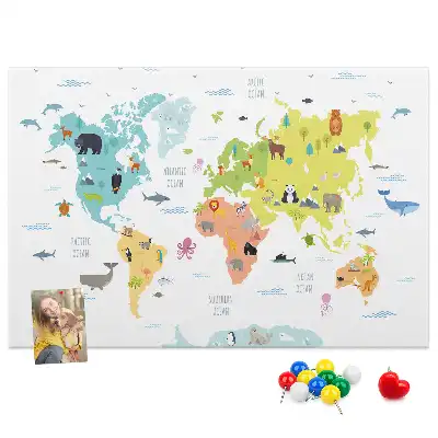 Nástěnka korková Mapa světa zvířat