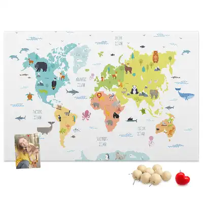 Nástěnka korková Mapa světa zvířat