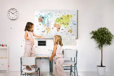 Nástěnka korková Mapa světa zvířat