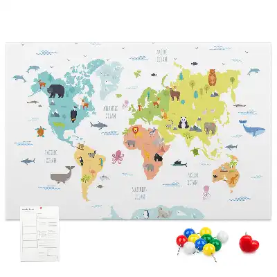 Nástěnka korková Mapa světa zvířat