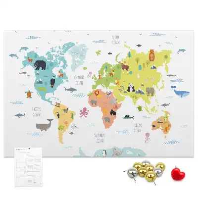Nástěnka korková Mapa světa zvířat