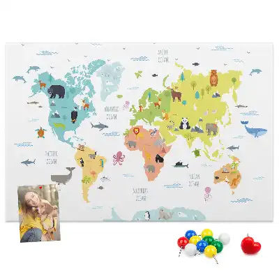 Nástěnka korková Mapa světa zvířat