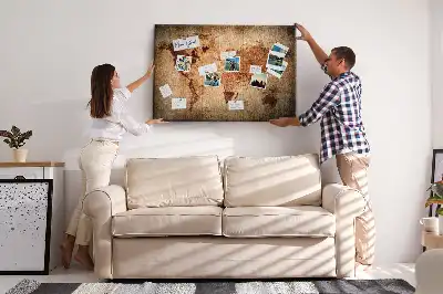 Nástěnka do dětského pokoje se stylizovanou antickou mapou světa