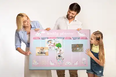 Nástěnka do dětského pokoje Týdenní plánovač s jednorožcem