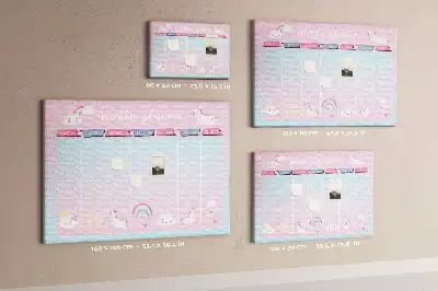 Nástěnka do dětského pokoje Týdenní plánovač s jednorožcem