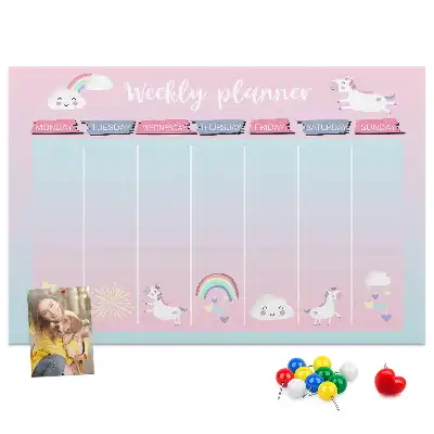 Týdenní plánovač pro děti s motivem jednorožců na nástěnku