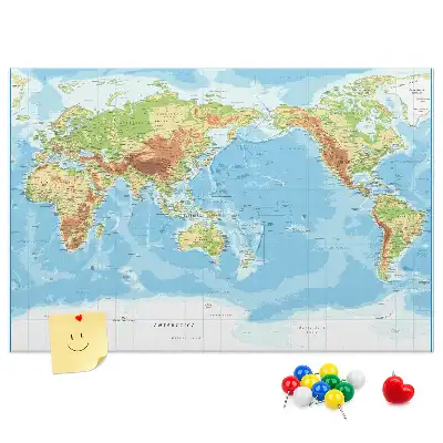 Nástěnka do dětského pokoje s fyzickou mapou světa