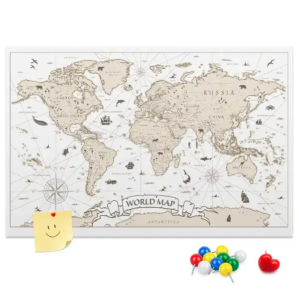 Korková tabule Mapa světa ve vintage stylu