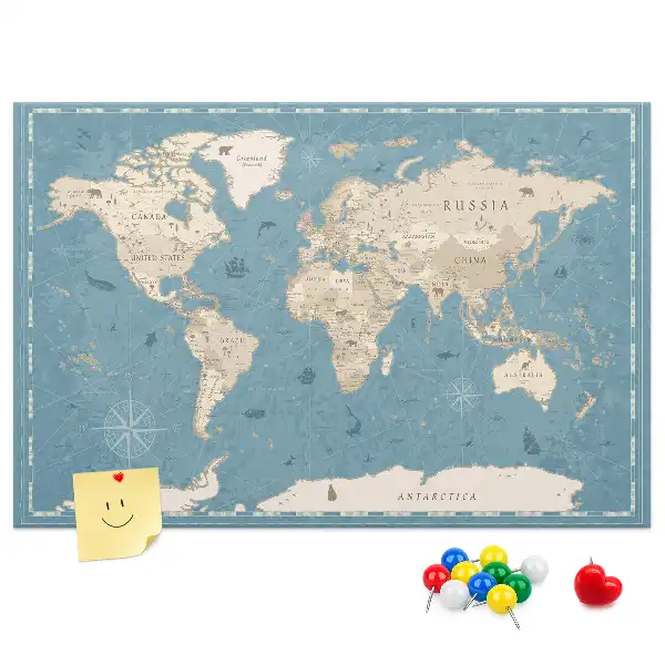 Nástěnka korková Mapa světa ve vintage stylu