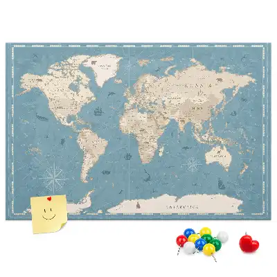 Nástěnka korková Mapa světa ve vintage stylu