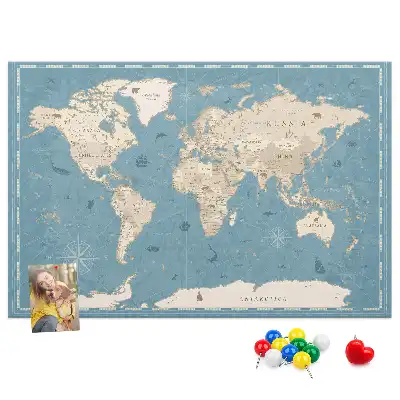 Nástěnka korková Mapa světa ve vintage stylu
