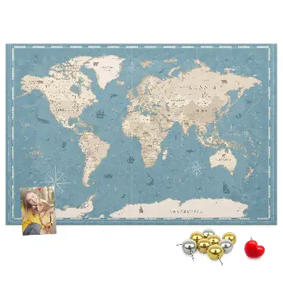 Nástěnka korková Mapa světa ve vintage stylu