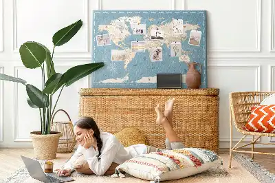 Nástěnka korková Mapa světa ve vintage stylu